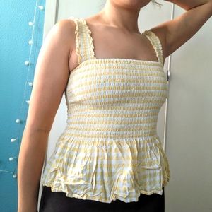 Smocked Plaid peplum tank in sunshine yellow